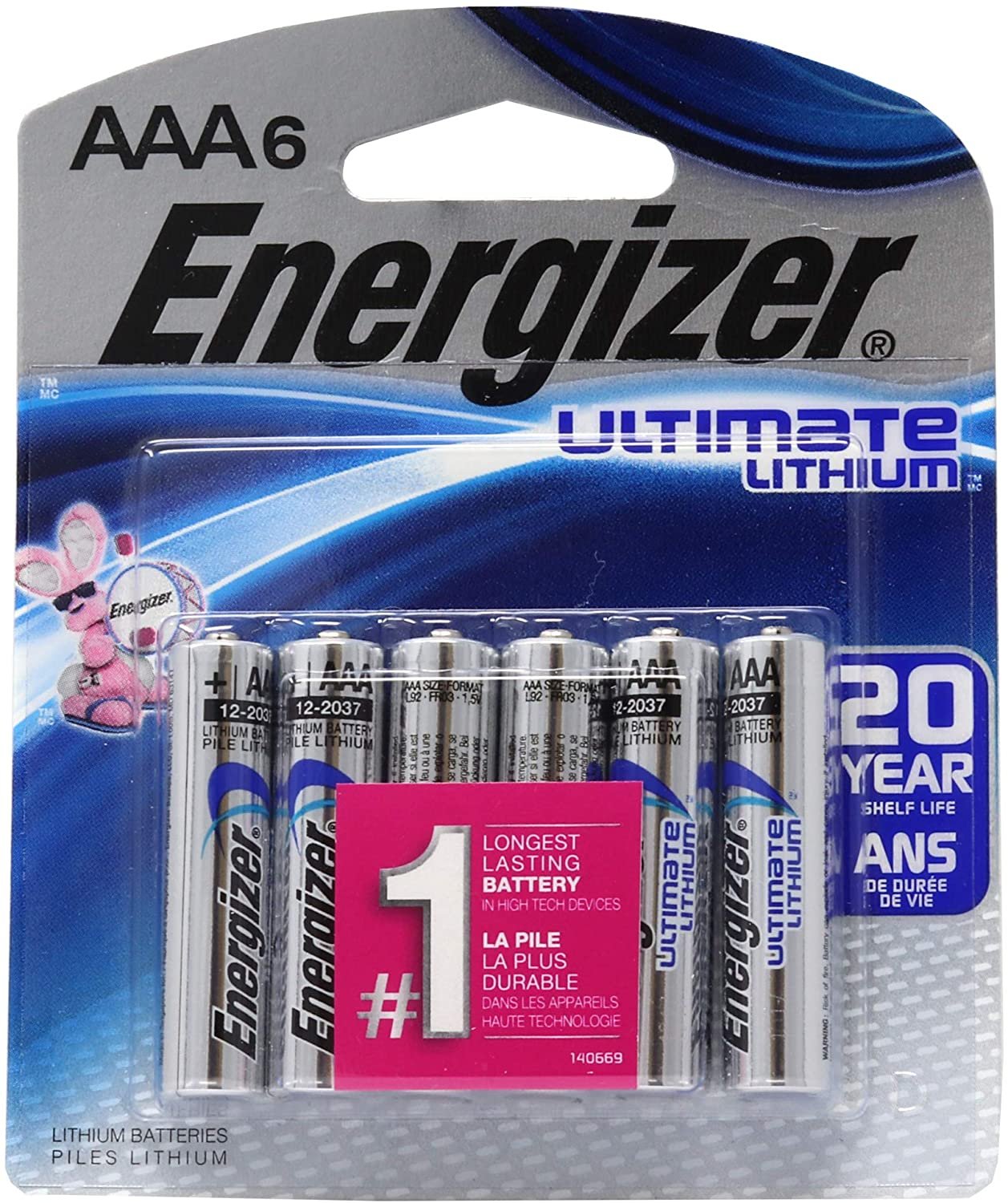 Eveready 13073 AAA Cell Ultimate Lithium Battery 6 Pack Energizer Ultimate Li AAA-6 EMOD