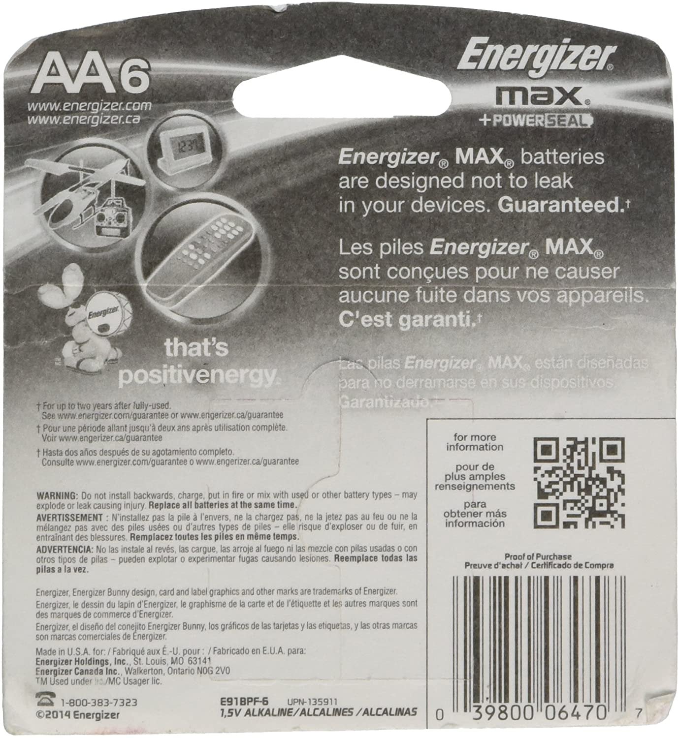Energizer 06470 - AA Cell 1.5 volt MAX Battery (6 pack) (E91BPF-6)