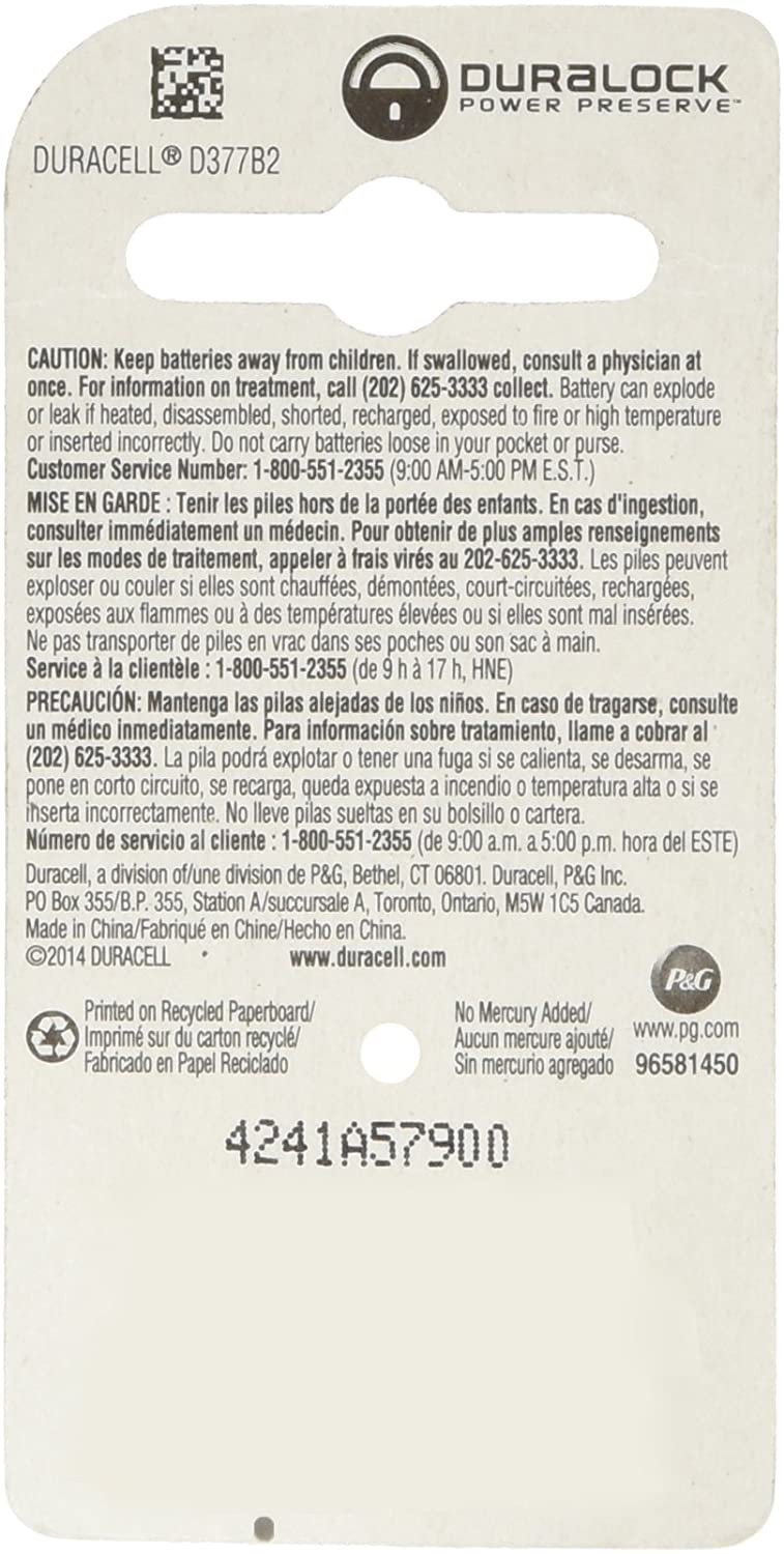 Procter & Gamble 67848 DURA2PK 1.5V 377Battery