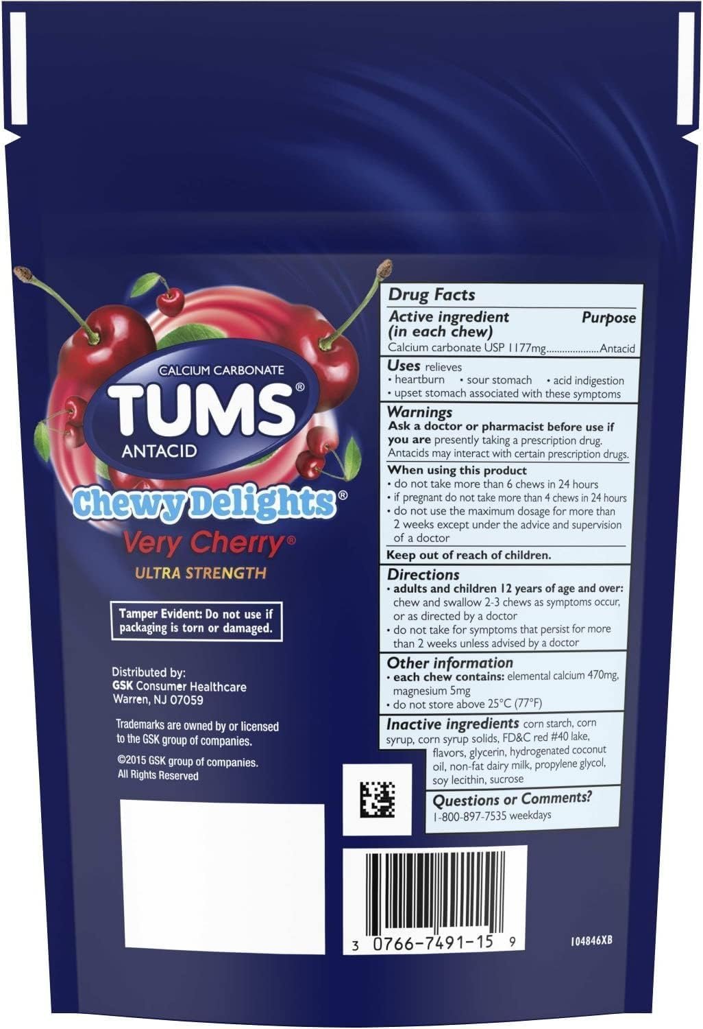 Tums Chewy Delights Soft Chews, Very Cherry, (2 Pack of 32count) by TUMS