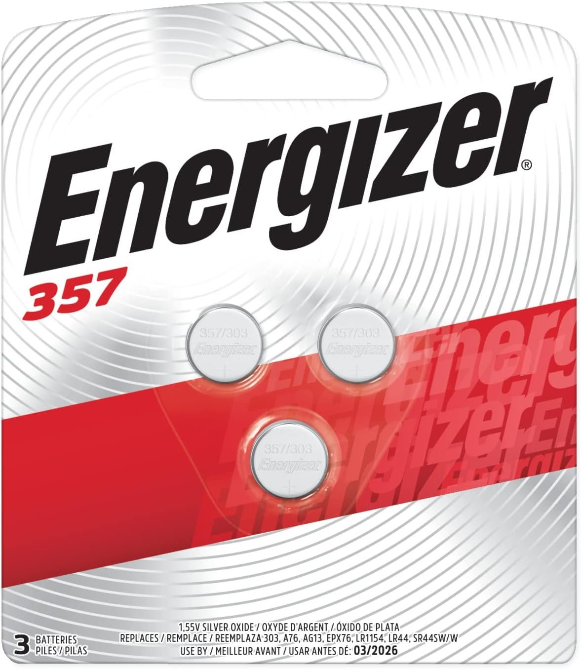 Energizer LR44 Battery, Silver Oxide 303, 357, AG13, or SR44 1.5 Volt Batteries (1 Battery Count) - Packaging May Vary