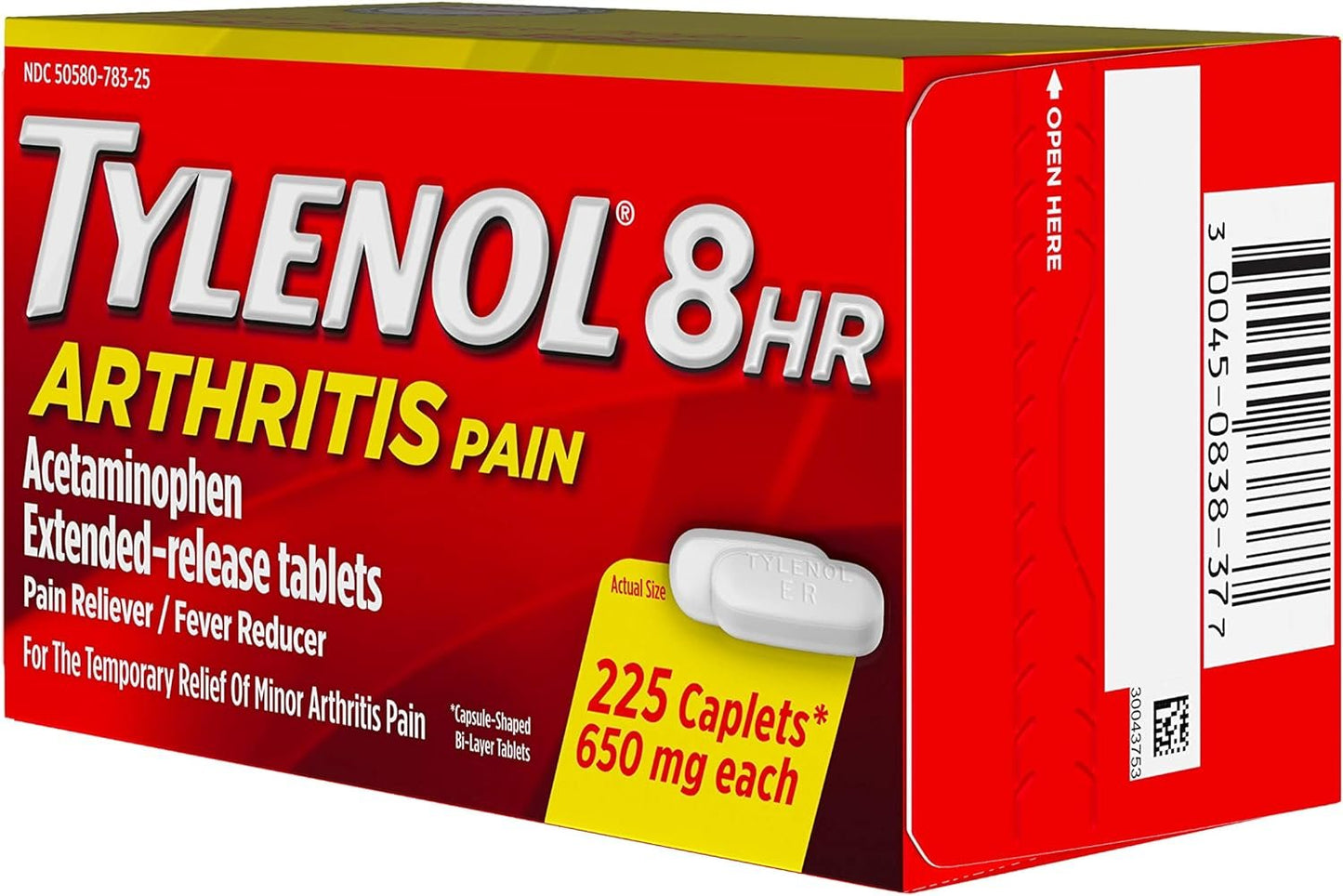 Tylenol 8 HR Arthritis Pain Extended Release 650 mg Caplets 225 ea (3 Pack)