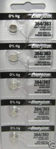 Energizer 364-363 1.55v #364/363 Low-drain Battery (SR621SW) Pack of 5 Batteries.