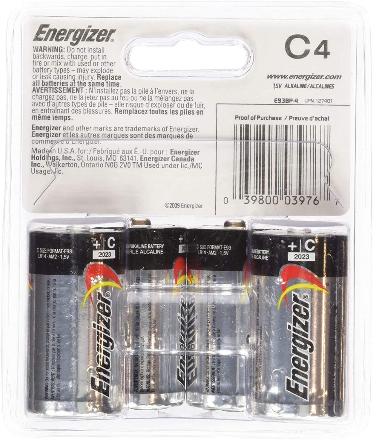 Energizer Max C Cell Alkaline Battery, 16 Batteries (4 X 4 Count Packs)