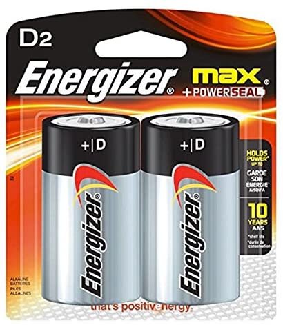 Energizer Max D Batteries, Double-pack E95BP-2 Alkaline, 1 Pack of 2