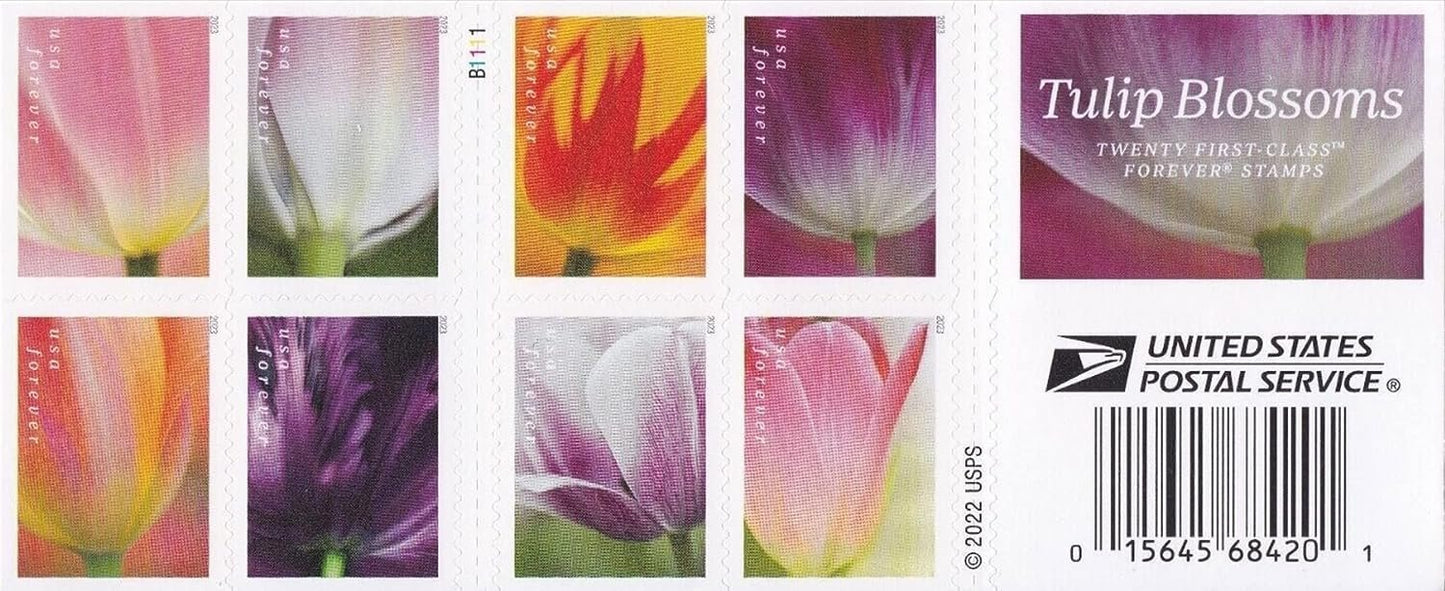 Tulip Blossoms Forever Postage Stamps Book of 20 Self-Stick Stamp for USPS First Class Envelopes (20 Stamps)