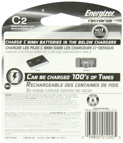 Energizer NH35BP-2 C2 Rechargeable, Size C, 2 Count, 0.5" Height, 3.25" Width