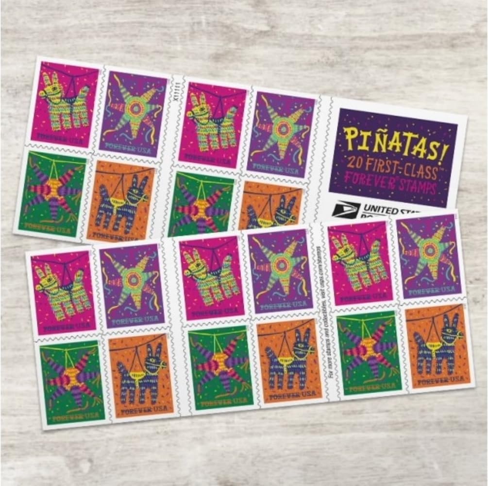 USPS Pinatas (5 Booklets of 20) Forever Postage Stamps Celebrate Hispanic Heritage Latino Festive Celebration Party 2023 Scott #5812-5815