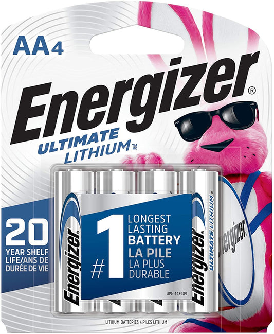 Energizer Ultimate Lithium AA Batteries, World's Longest Lasting Battery for High-Tech Devices (4 Each), Black (EVEL91BP4)