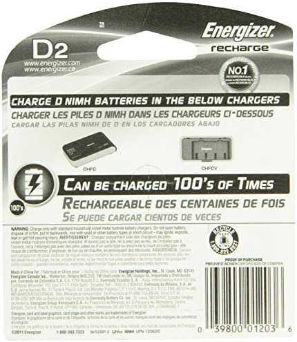 Energizer Rechargeable Batteries, D, 2-Count (Pack of 3 (2 ct each))