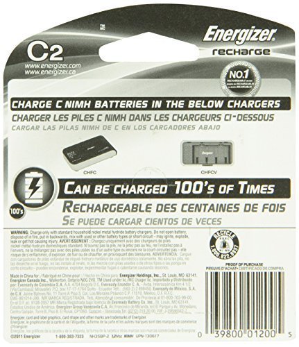 Energizer NH35BP-2 C2 Rechargeable, Size C, 2 Count, 0.5" Height, 3.25" Width