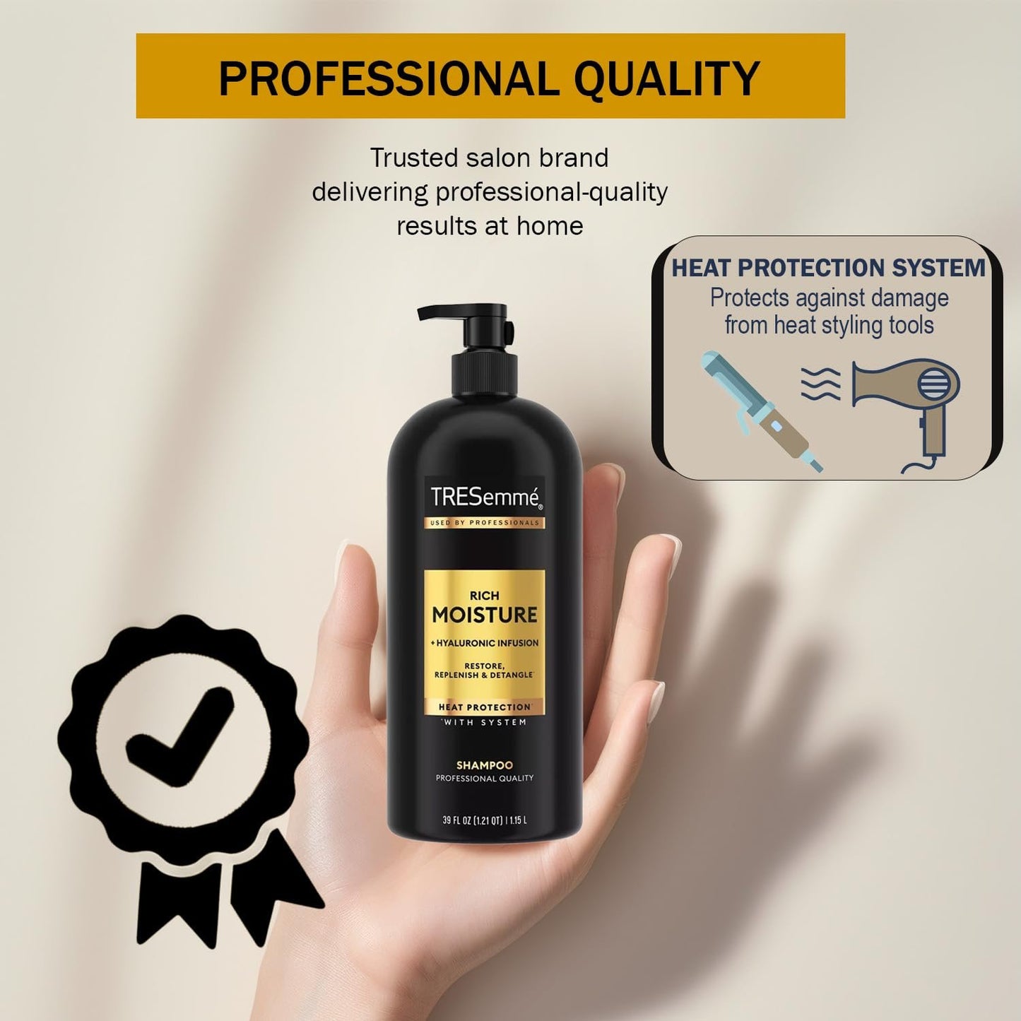 TRESemmé Shampoo & Conditioner Set Rich Moisture with Hyaluronic Infusion - Hair Care to Restore, Softness, Replenish Moisture & detangle - 39 oz. ea with Pump