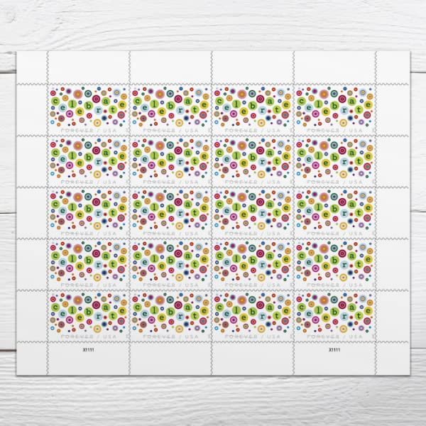 US Postal Let's Celebrate Forever First Class Postage Mailing Stamps for Invitation Wedding Celebration Party Love Valentines Graduation Announcement RSVP Scott 5434 (3 Sheet of 20) - TZ Envelope