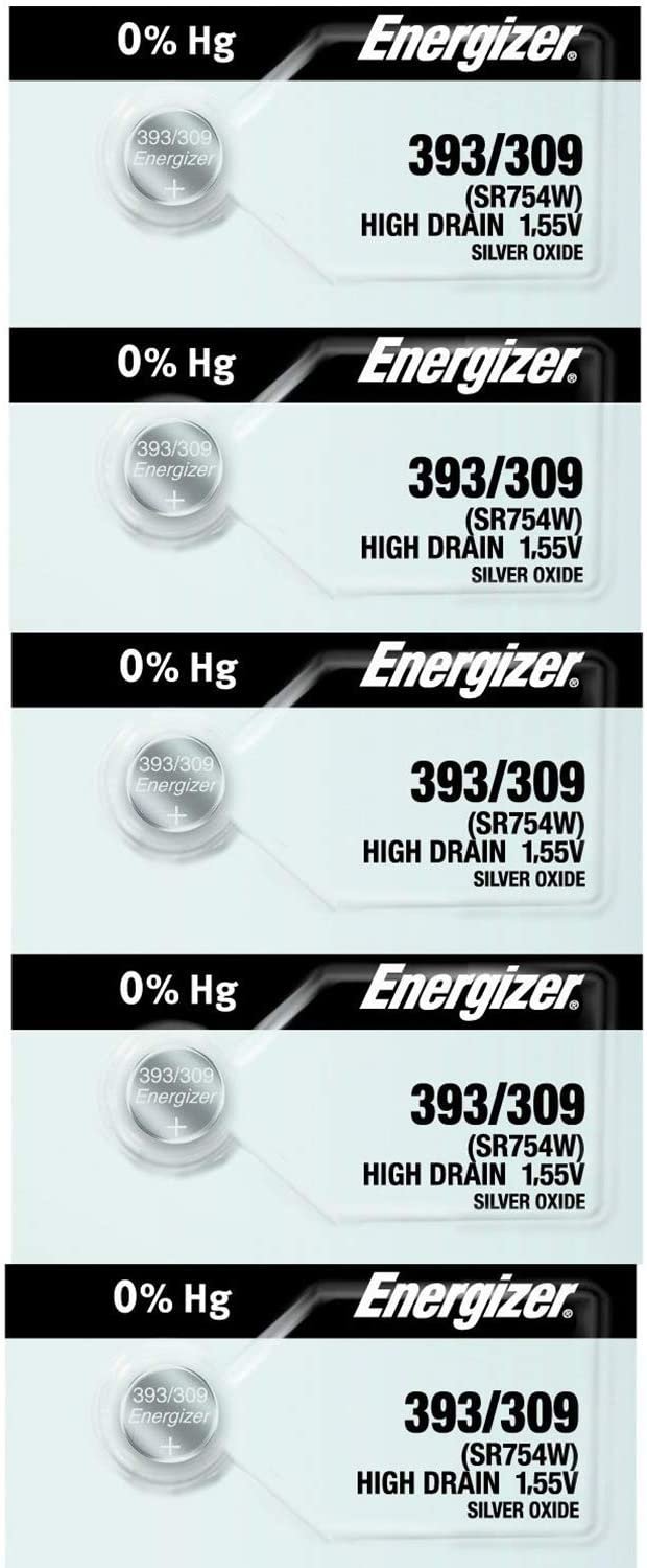 393 or 309 Energizer - 1 Pack of 5 Batteries. SR48W, AG5, LR754, SR754W Timex F Energizer 393