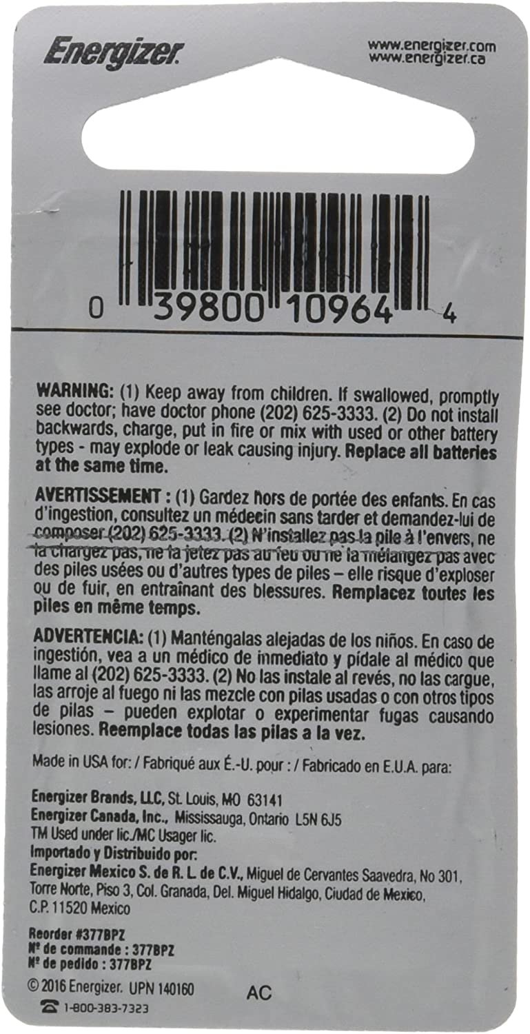 Energizer 377BPZ Zero Mercury Battery - 1 Pack