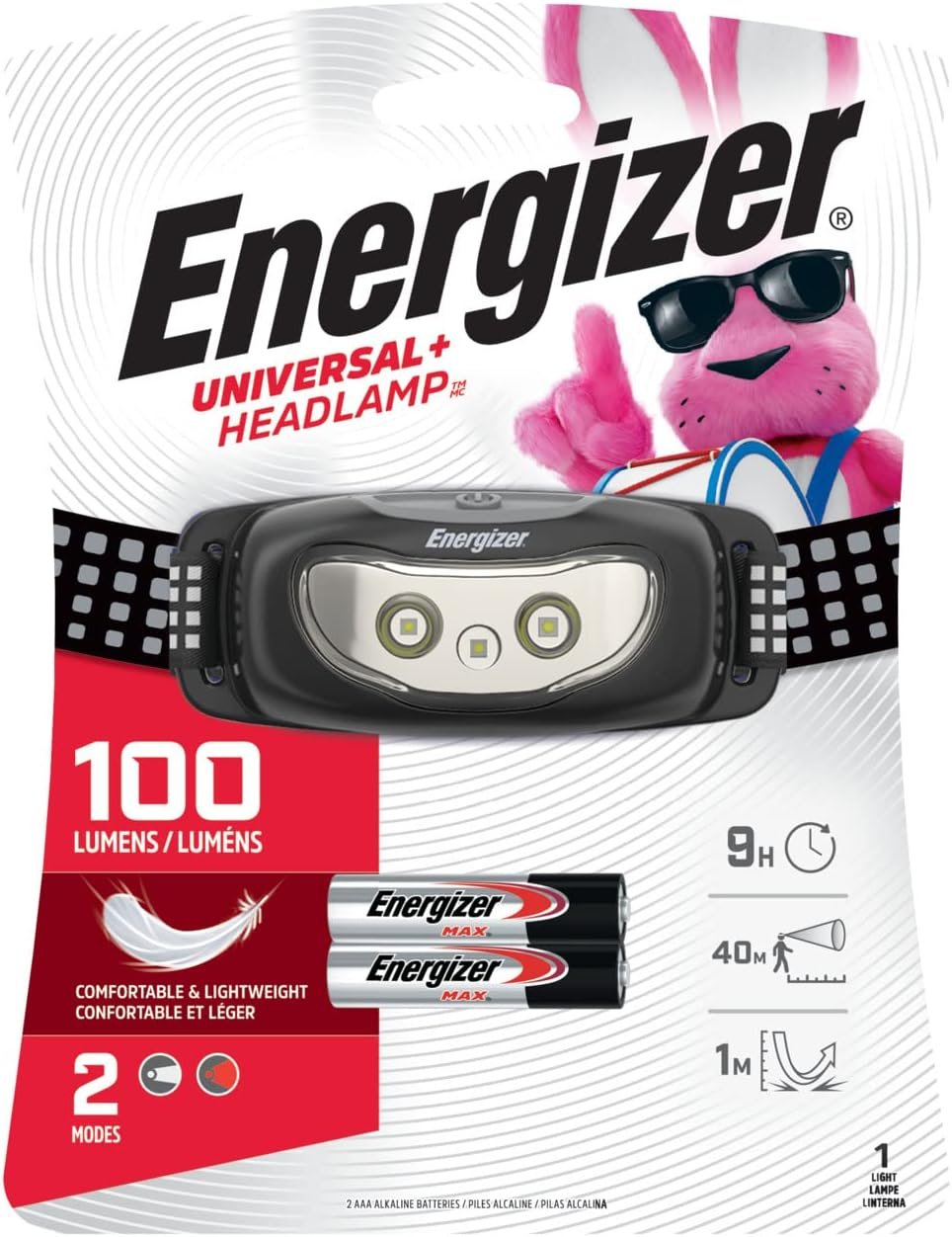 Energizer Universal Plus LED Headlamp, Lightweight Bright Headlamp for Outdoors, Camping and Emergency Light for Adults and Kids, Includes Batteries