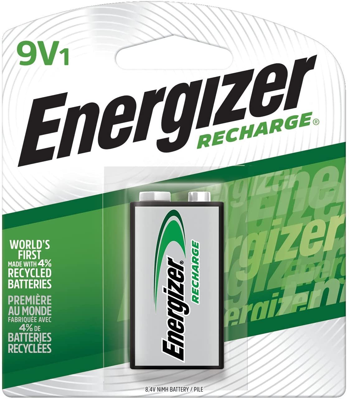 Energizer Rechargeable 9V Batteries, NiMH, 175 mAh, Pre-Charged, 1 Count (Recharge Universal) - Packaging May Vary