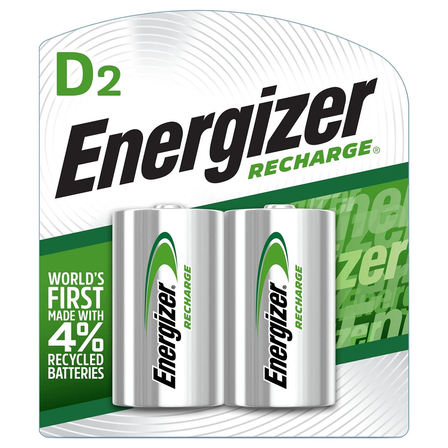Energizer Rechargeable D Batteries, NiMH, 2500 mAh, 2 Count (NH50BP-2) Green and Silver