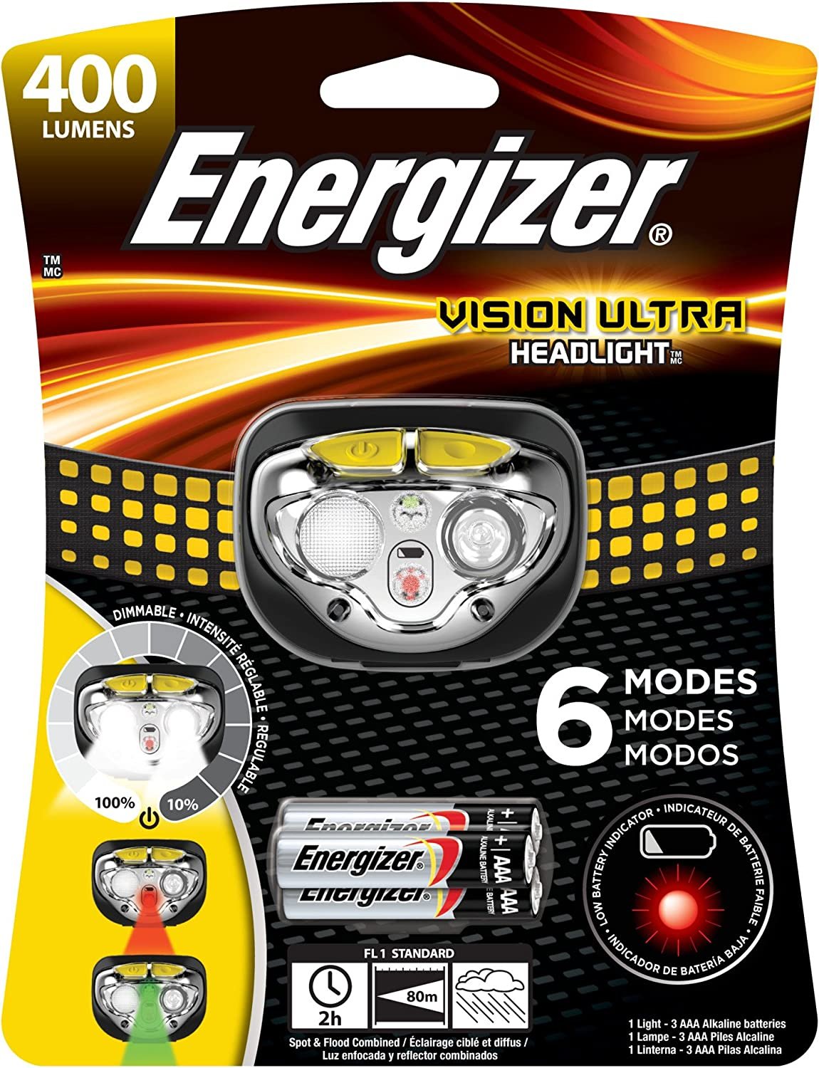 Energizer Vision LED Headlamp, Bright Headlamp for Camping, Water Resistant Emergency Light, Includes Batteries, Pack of 1