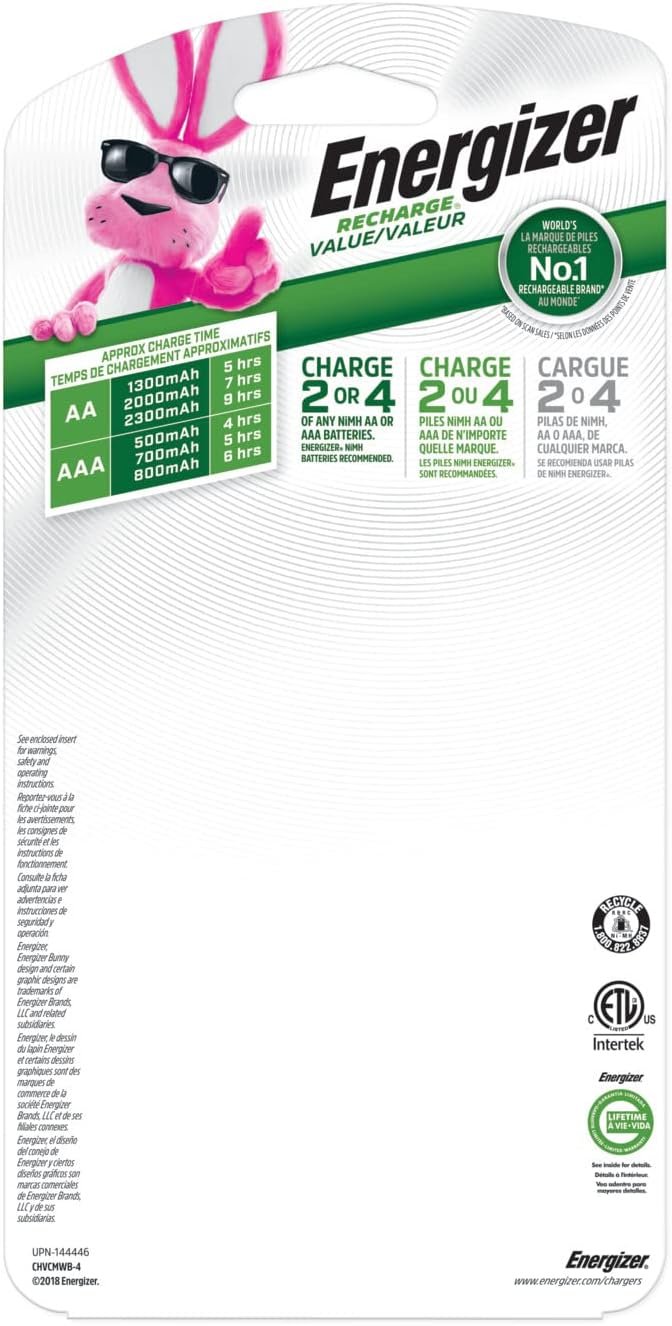Energizer Rechargeable AA and AAA Battery Charger (Recharge Value) with 4 AA NiMH Rechargeable Batteries