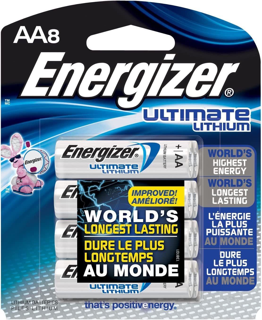 Energizer L91BP-8 Ultimate Lithium AA Batteries (8-Pack)