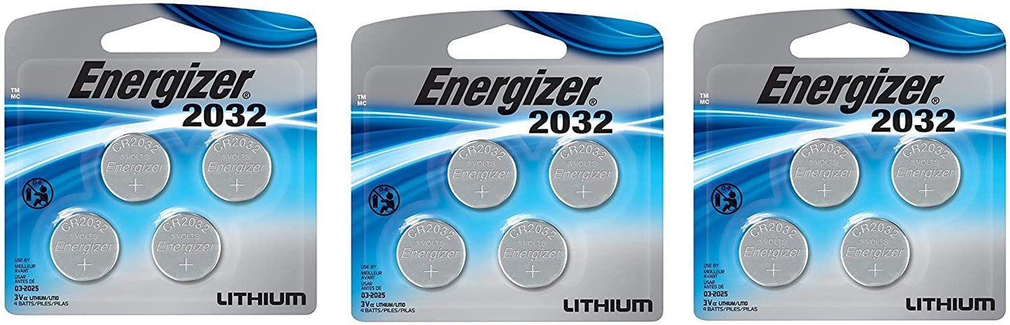 Energizer Watch/Electronic/Specialty Battery, CR2032, 3V, CR2032BP4, 12 Batteries