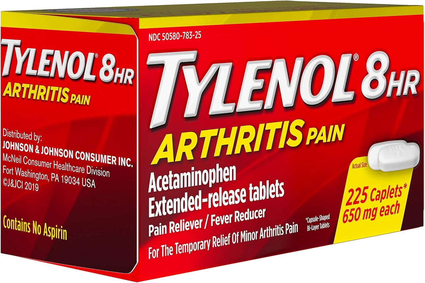 Tylenol 8 HR Arthritis Pain Extended Release 650 mg Caplets 225 ea (3 Pack)