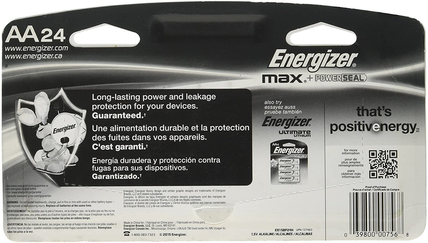 Energizer Max Alkaline AA Battery, 24-Count