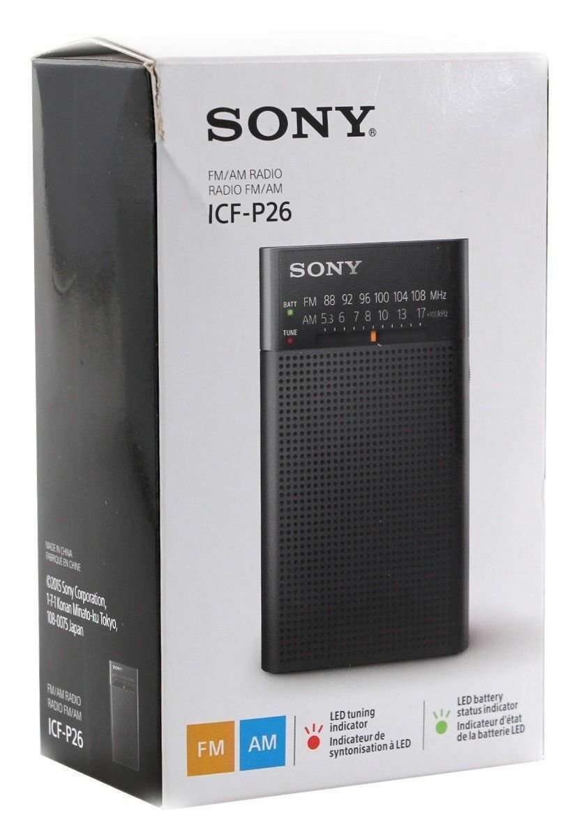 Sony ICFP26 Portable AM/FM Radio with Speaker (Black) + FREE