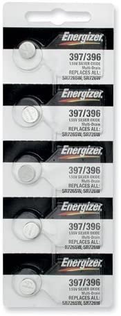 Energizer Silver Oxide Watch Battery 397/396 Button Cell, Pack of 5