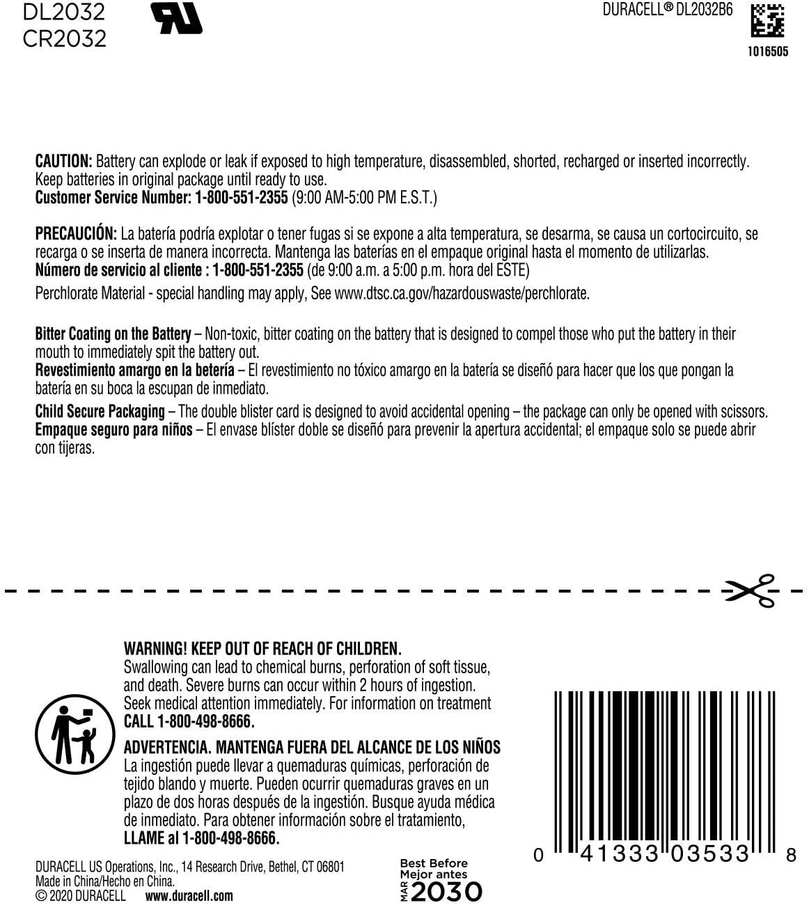 Duracell - 2032 3V Lithium Coin Battery - with Bitter Coating - 4 count