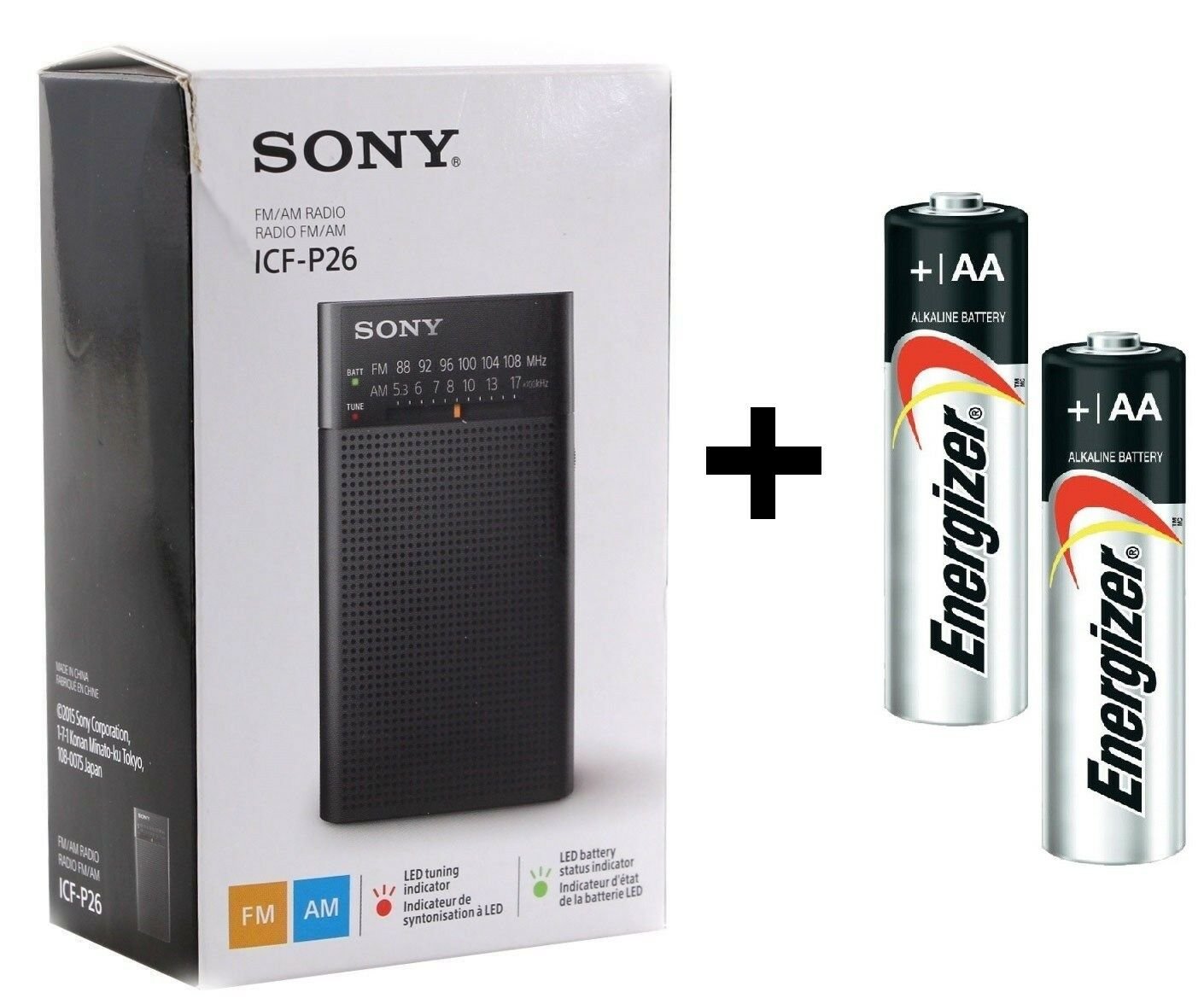 Sony ICFP26 Portable AM/FM Radio with Speaker (Black) + FREE Energizer Battery