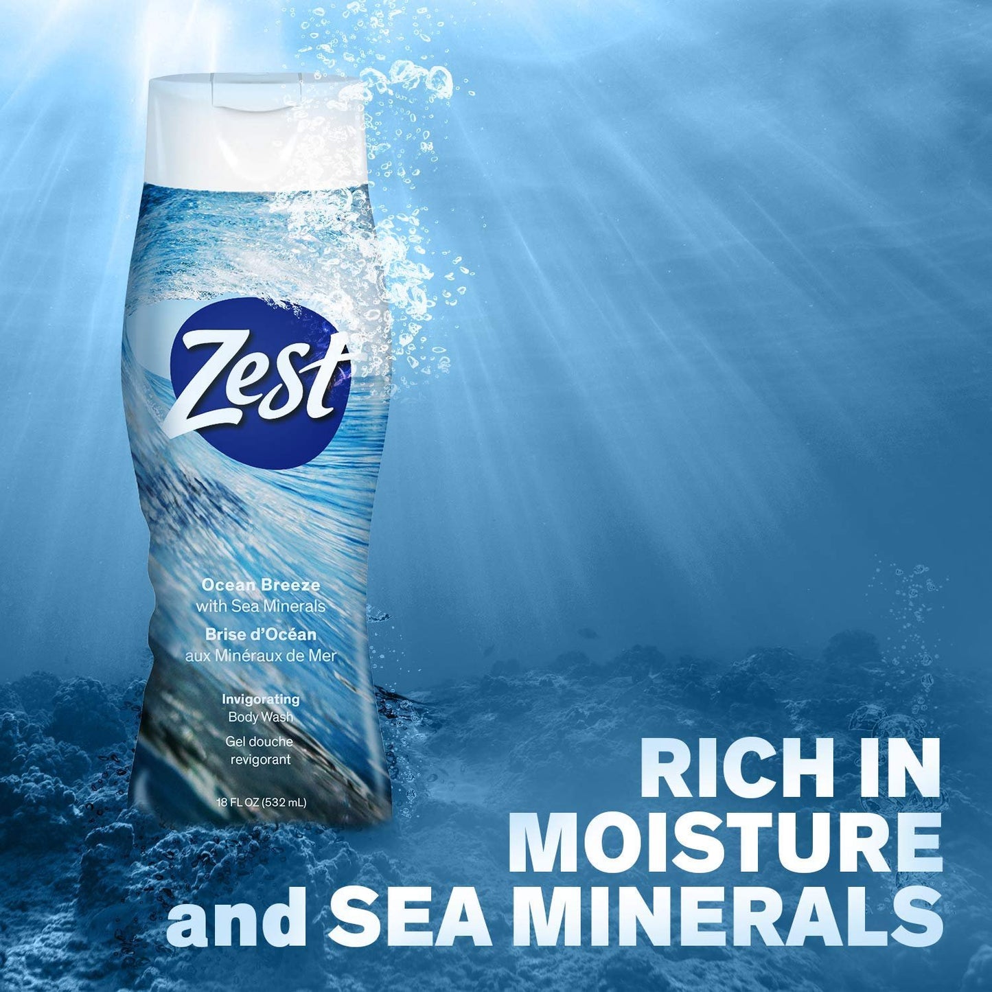 Zest Ocean Breeze Body Wash - Enriched with Sea Minerals - Rich Lathering Cleansing Body Wash Leaves Your Skin Feeling Smooth and Moisturized With an Invigorating Scent, 18 Fl Oz (Pack of 6)