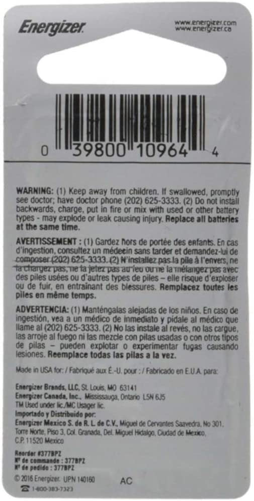 Energizer 377 1.55 Vcc Silver Oxide Battery (Pack of 1)