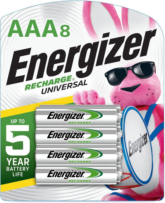 Energizer Rechargeable AAA Batteries, Recharge Universal Triple A Battery Pre-charged, 8 Count