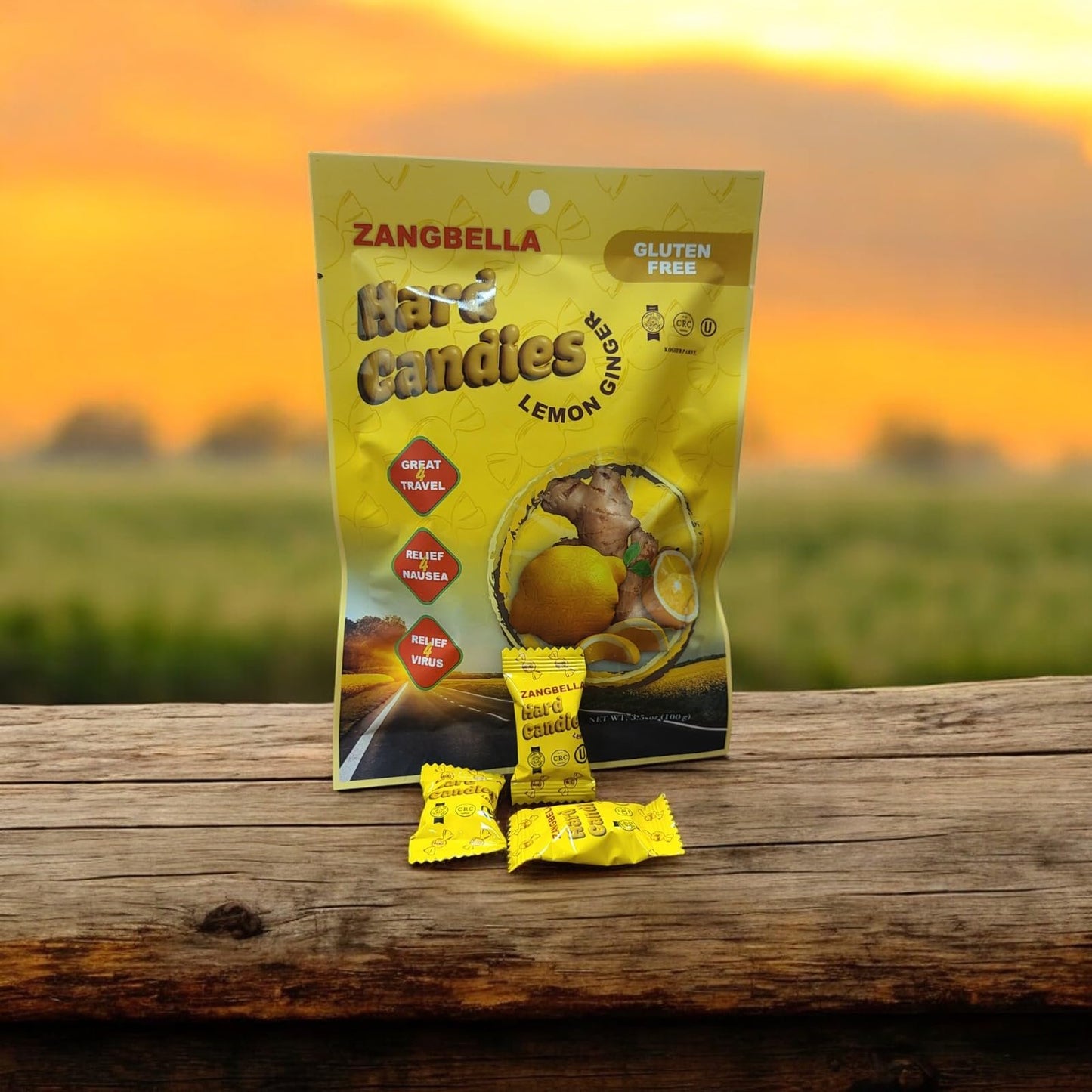 ZANGBELLA Ginger Hard Candy - Relief Nausea, Motion Sickness, Upset Stomach, Great Tasting Lemon Flavor, Individually Wrapped (3 PACK)