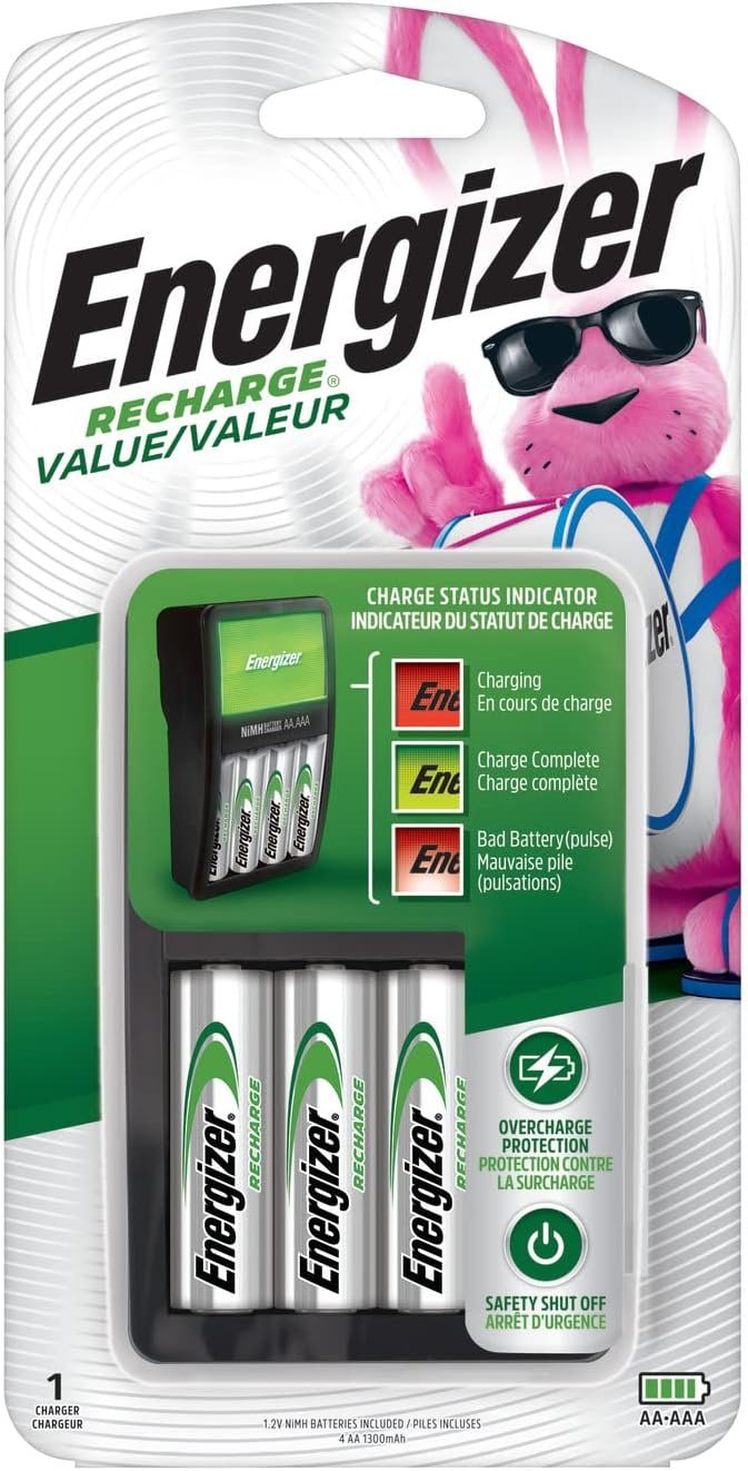 Energizer Rechargeable AA and AAA Battery Charger (Recharge Value) with 4 AA NiMH Rechargeable Batteries