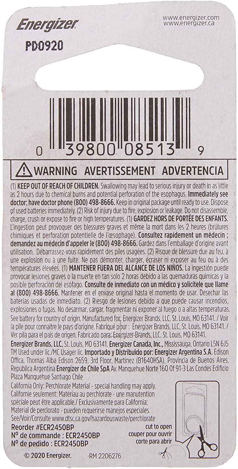 Energizer Lithium Coin Watch/Electronic Battery Ecr2450