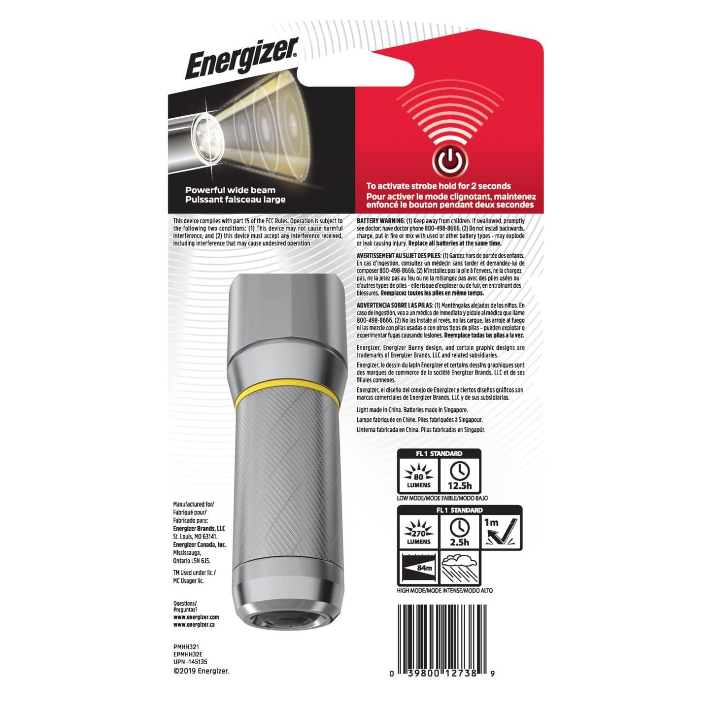 Energizer Vision HD Compact LED Flashlight, 270 Lumens, IPX4 Water Resistant, Aircraft-Grade Aluminum, Great Flashlights for Camping, Batteries Included
