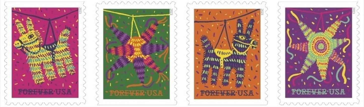 USPS Pinatas (8 pack) Forever Postage Stamps Celebrate Hispanic Heritage Latino Festive Celebration Party 2023 Scott #5812-5815