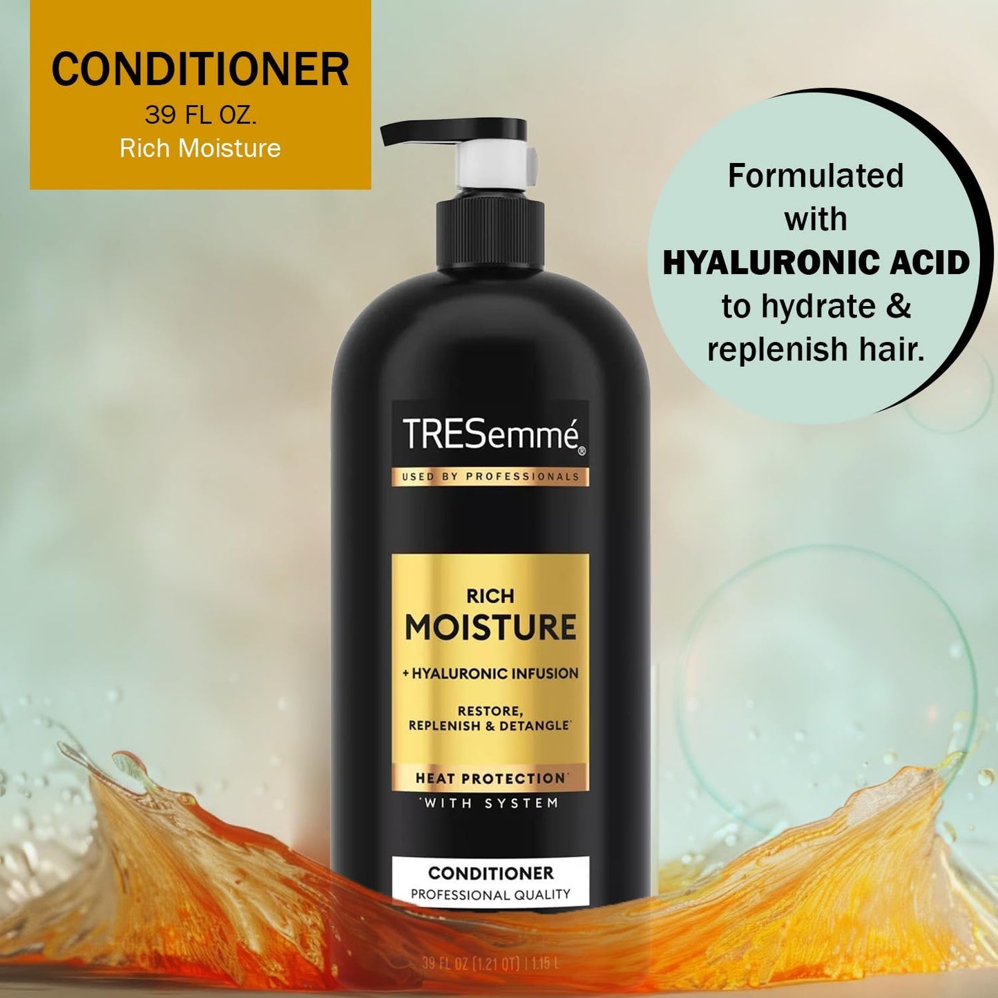 TRESemmé Shampoo & Conditioner Set Rich Moisture with Hyaluronic Infusion - Hair Care to Restore, Softness, Replenish Moisture & detangle - 39 oz. ea with Pump