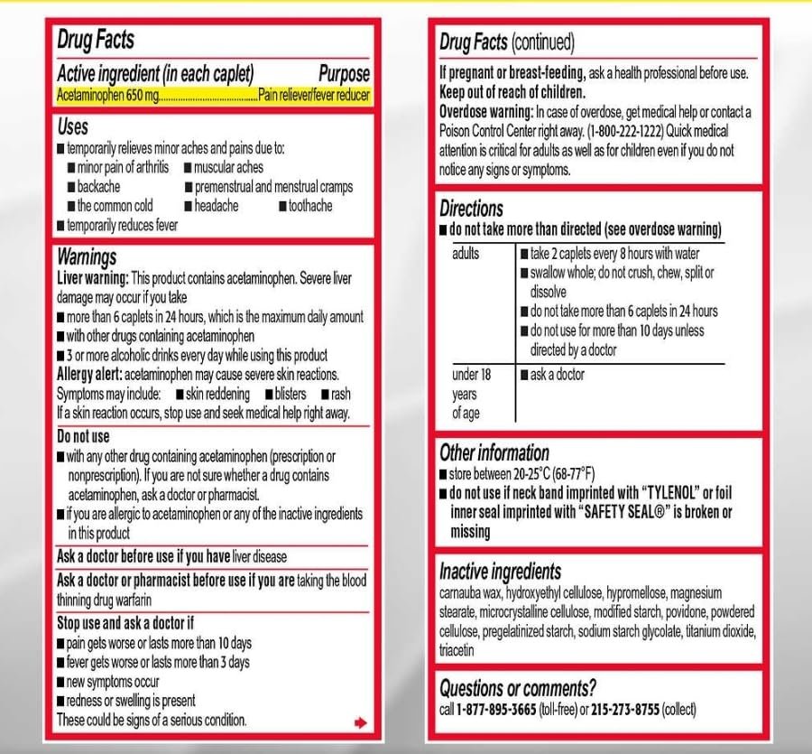 Tylenol Arthritis Pain Extended Release Tablets with Acetaminophen for Joint Pain, 290 Caplets (Pack of 2) (Package May Vary)