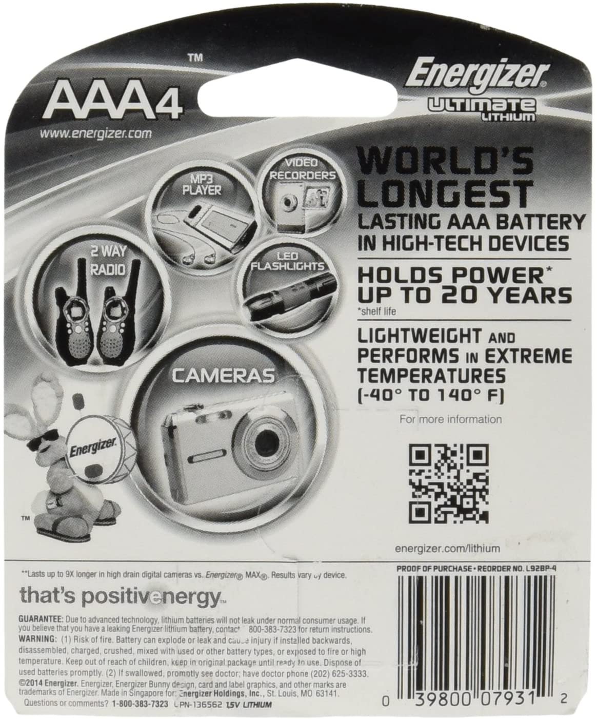 ENERGIZER L92 ULTIMATE LITHIUM 4 AAA ON CARD