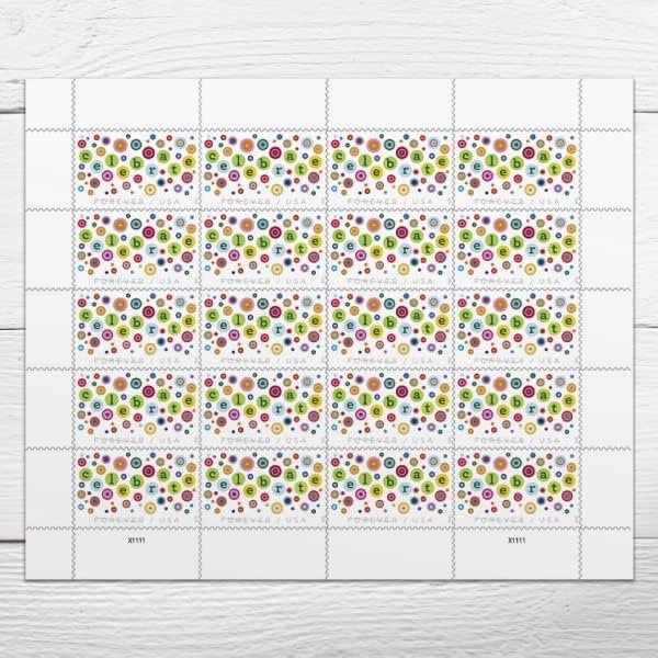 US Postal Let's Celebrate Forever First Class Postage Mailing Stamps for Invitation Wedding Celebration Party Love Valentines Graduation Announcement RSVP Scott 5434 (3 Sheet of 20) - TZ Envelope