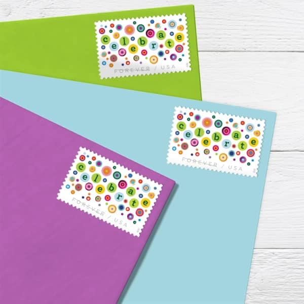 US Postal Let's Celebrate Forever First Class Postage Mailing Stamps for Invitation Wedding Celebration Party Love Valentines Graduation Announcement RSVP Scott 5434 (3 Sheet of 20) - TZ Envelope