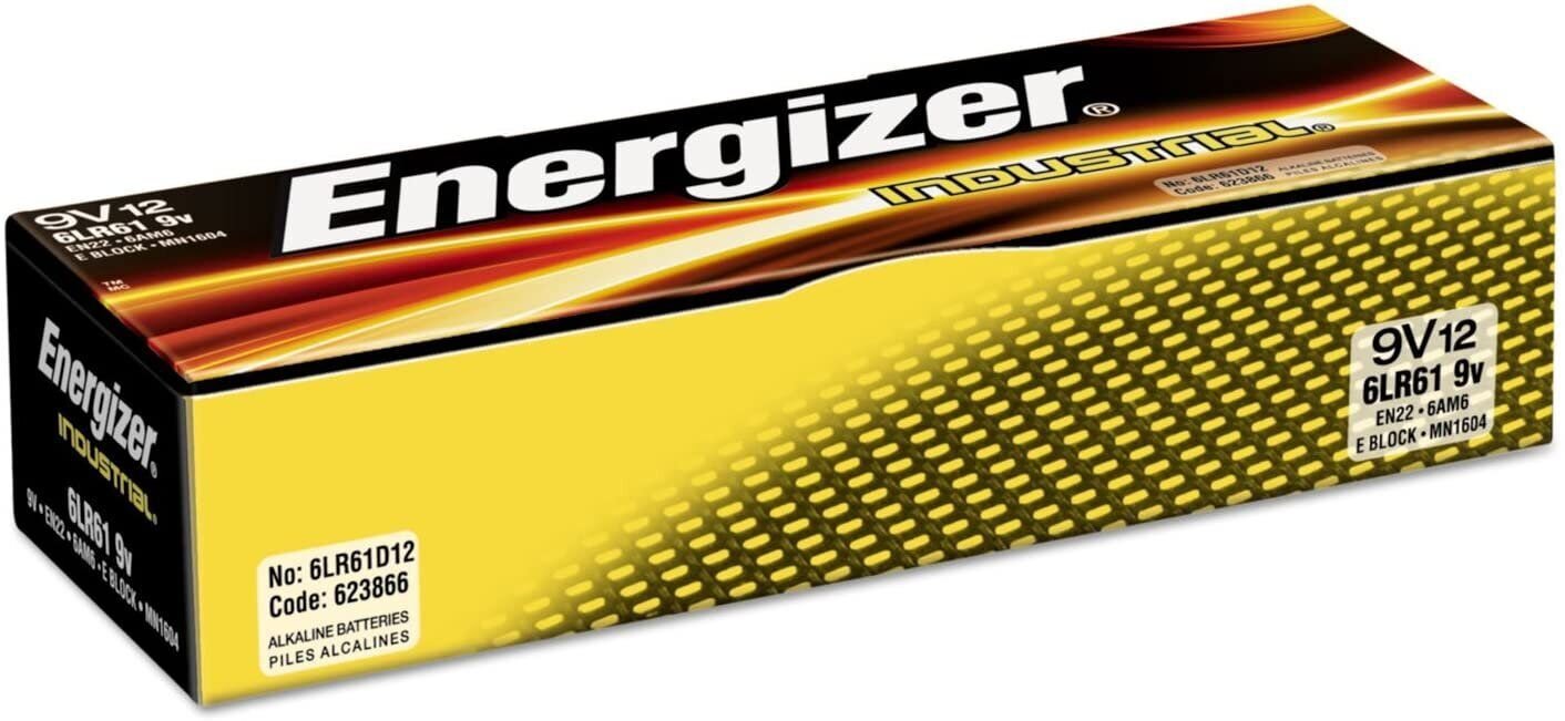 Energizer(R) 9-Volt Alkaline Industrial Batteries, Box Of 12in.